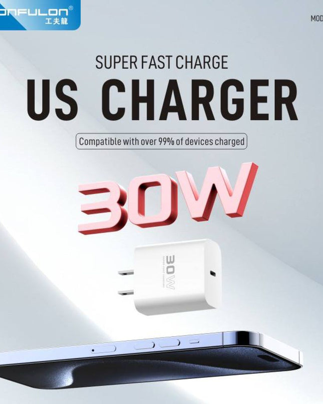 Kucni punjac KONFULON C87c + DL50, 30W, sa PD kablom Type C na iPhone lightning beli