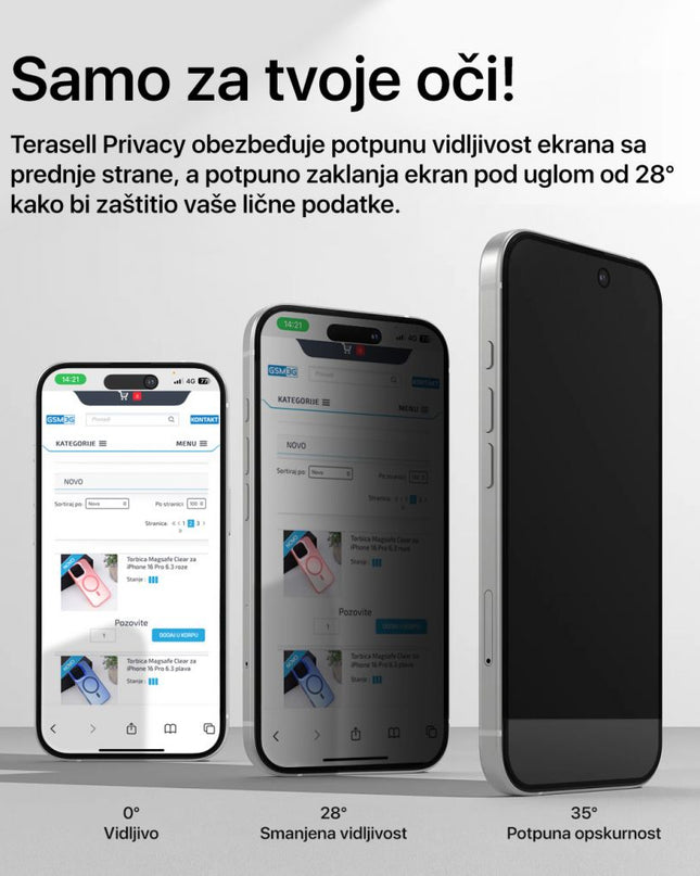 Zastitno staklo Tempered Glass Privacy Teracell Titan 2.5D za iPhone 16 Pro 6.3 crni