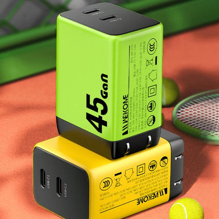 WEKOME WP-U33 Super brzi Strujni GaN Punjač, 2-porta USB (2 x 3.1 tipC) 45W, žuta