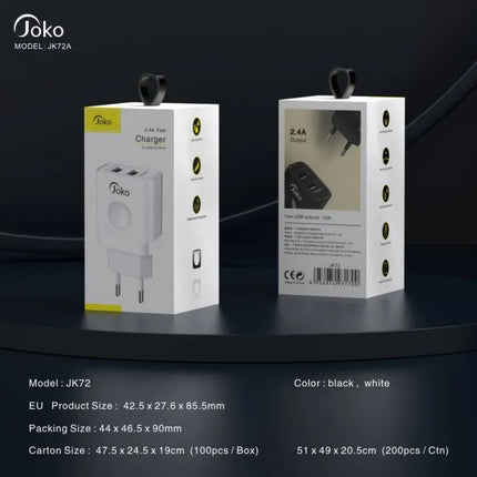 Kucni punjac KONFULON JK72, 2xUSB, 2.4A,12W, sa micro USB kablom beli
