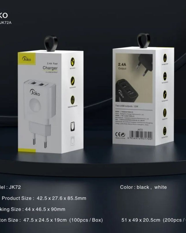 Kucni punjac KONFULON JK72, 2xUSB, 2.4A,12W, sa micro USB kablom beli