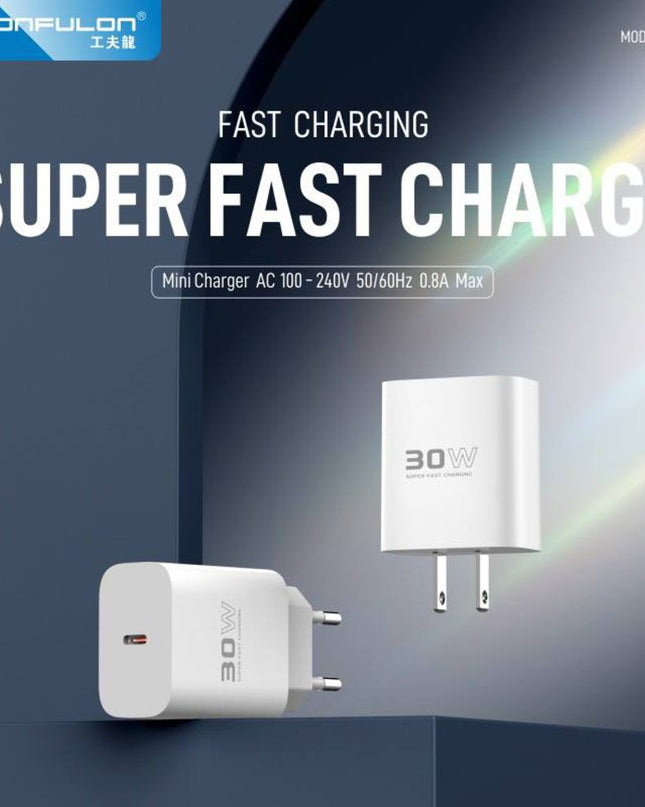 Kucni punjac KONFULON C87c + DL50, 30W, sa PD kablom Type C na iPhone lightning beli