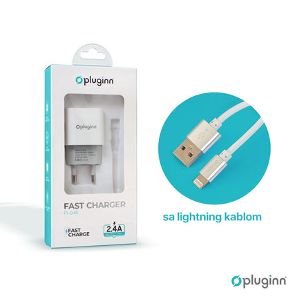Kucni punjac Pluginn PI-D48, 5V, 2.4A, 12W sa lightning kablom beli CE