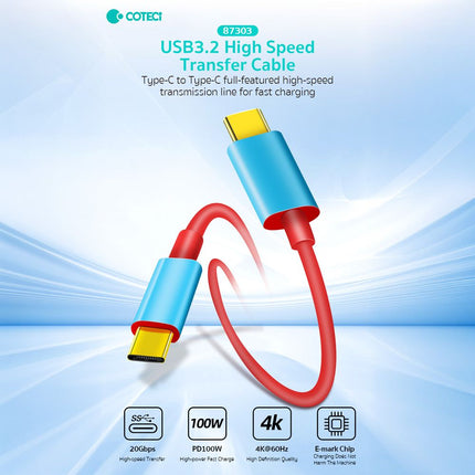 Data kabl Coteci Thunderbolt 87303 100W 4K 20Gbps PD na Type C crveni 1m