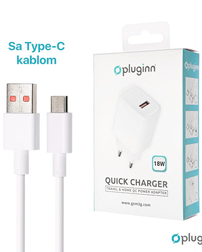 Kucni Punjac Pluginn AJ-18 QC3.0 18W sa Type C kablom beli CE