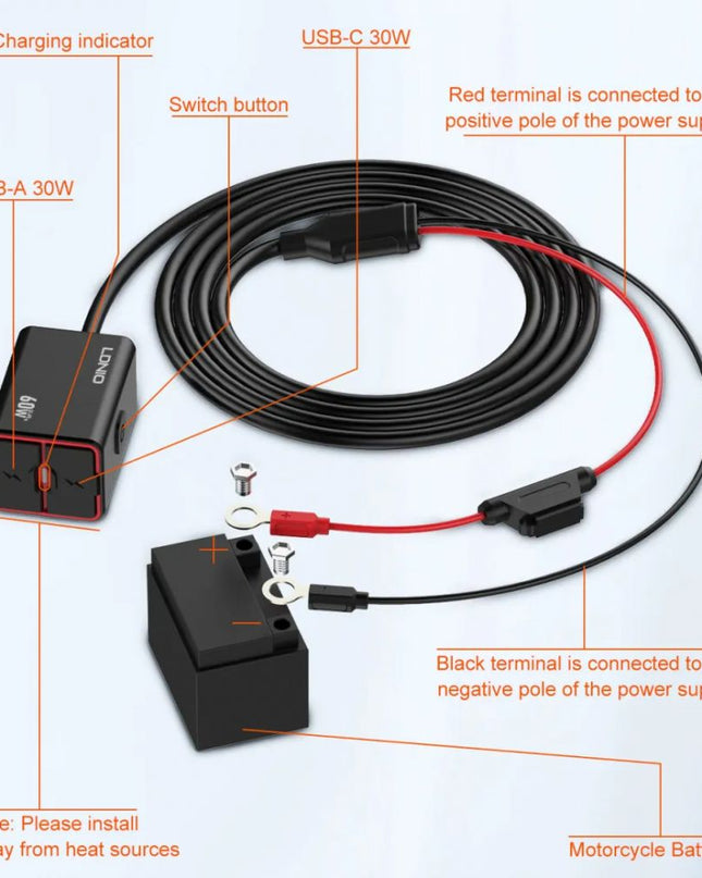 Punjac za motor LDNIO C108 QC 30W, PD 30W total power 60W crni