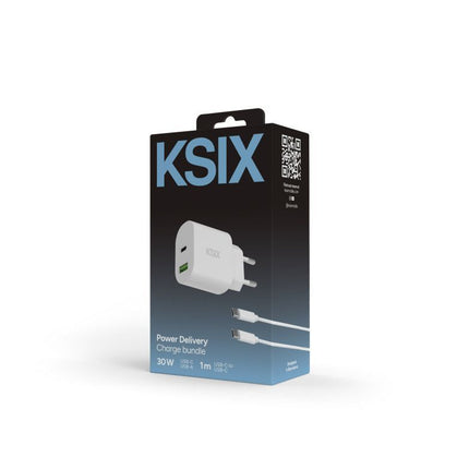 KSIX BCD30WA02 SET ZIDNI Punjač 30W USB-C+USB-A + KABL C NA C, 1M
