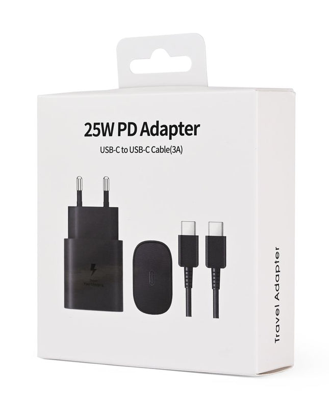 Kucni punjac PD Fast charger 25W za Samsung sa PD Type C kablom CE crni