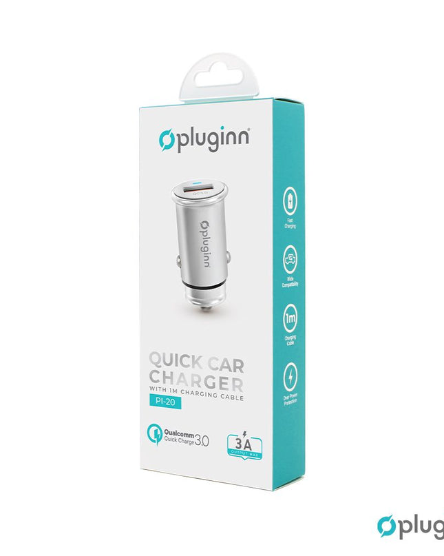 Auto punjac Pluginn PI-20 QC 3.0, 3A, 18W, sa Type C kablom srebrni