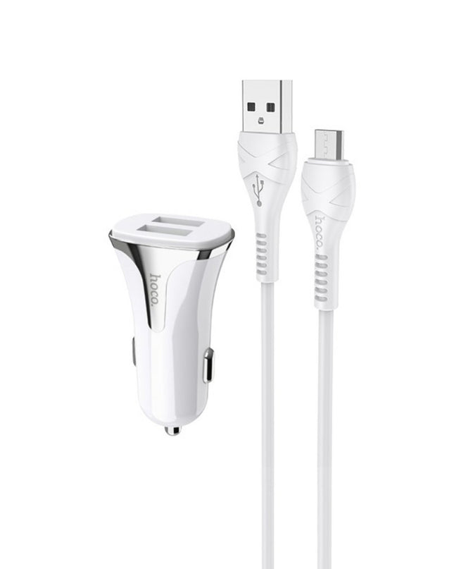 Auto punjac HOCO Z31 QC3.0 2xUSB sa micro USB kablom beli