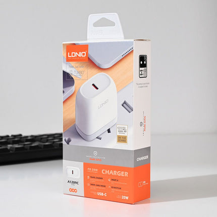 Kucni punjac LDNIO A1209C PD, 20W sa Type C na iPhone lightning kablom beli