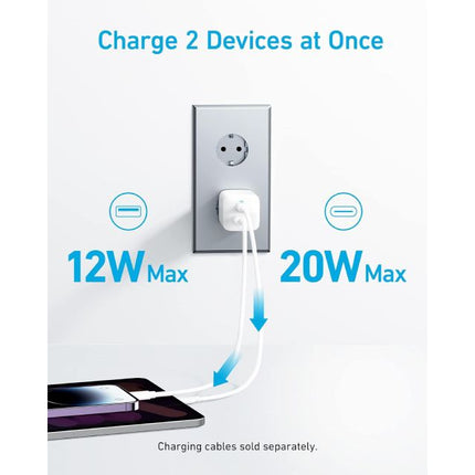 ANKER 323 33W USB-C zidni punjač 2-porta (USB-A i USB-C), bela