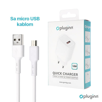 Kucni Punjac Pluginn AJ-18 QC3.0 18W sa micro USB kablom beli CE