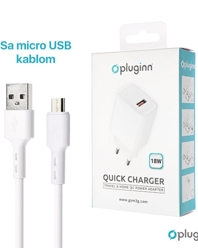 Kucni Punjac Pluginn AJ-18 QC3.0 18W sa micro USB kablom beli CE