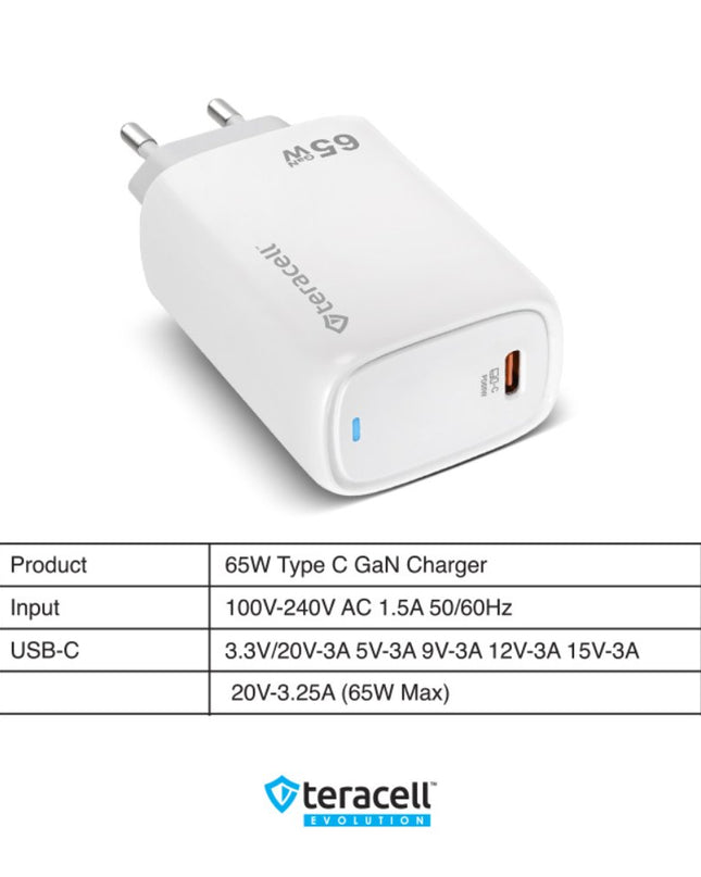 Kucni punjac Teracell Evolution TC-20, GAN, PD Fast charging 65W beli CE