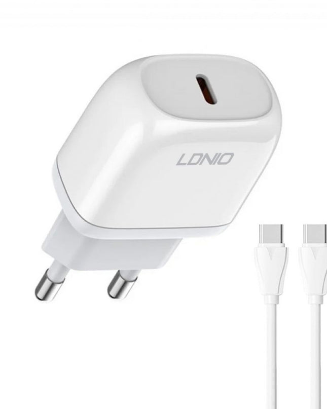 Kucni punjac LDNIO A1209C PD, 20W sa Type C na Type C kablom beli