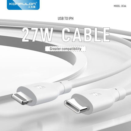 Data kabl KONFULON DC66, 27W, Type C na Lightning beli 1m