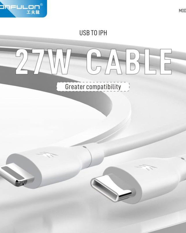 Data kabl KONFULON DC66, 27W, Type C na Lightning beli 1m