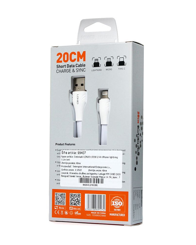 Data kabl LDNIO LS550 2.4A iPhone lightning 0.2m beli