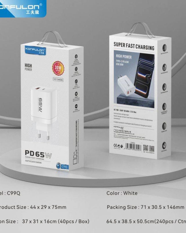 Kucni punjac KONFULON C99Q PD 65W, QC 30W beli