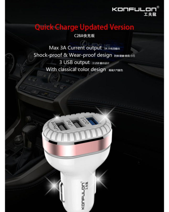Auto punjac KONFULON C28A 3xUSB QC 3.0 18W