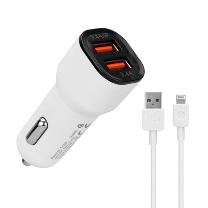 AUTO PUNJAČ SL-EC30L 2XUSB+KABL LIGHT 1M 2.4A S-LINK, 35680 bela