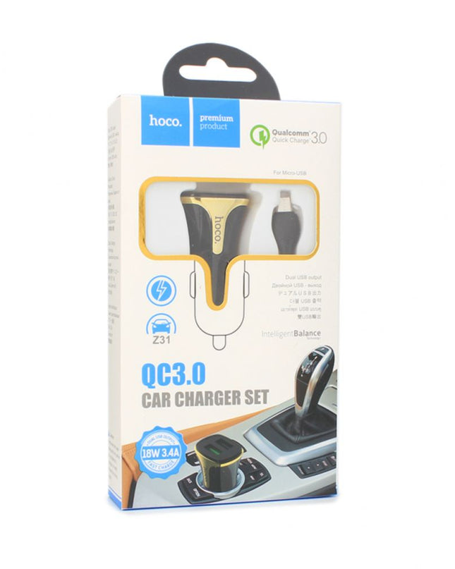 Auto punjac HOCO Z31 QC3.0 2xUSB sa micro USB kablom crni