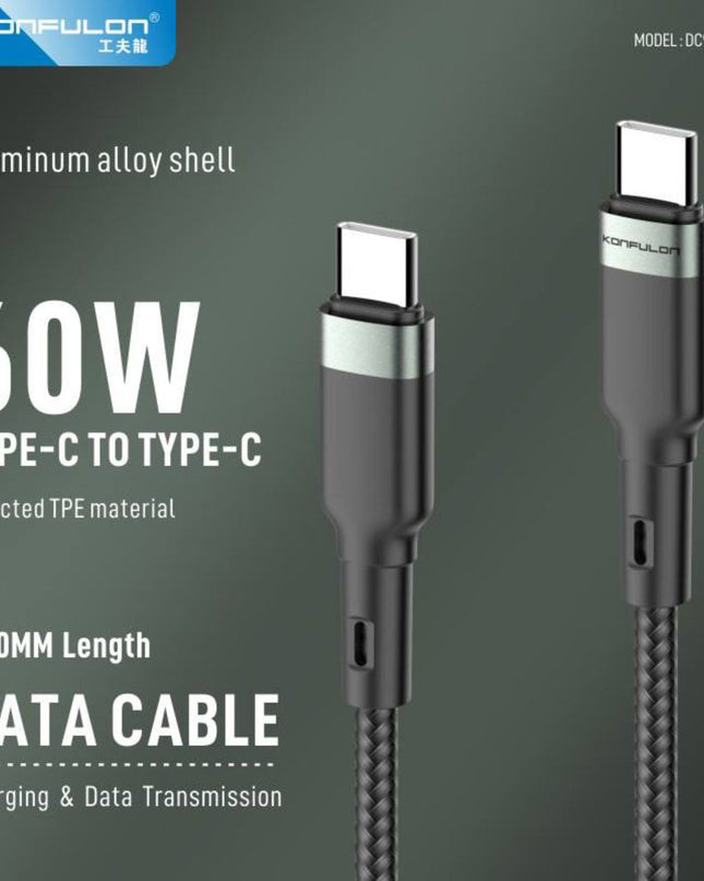 Data kabl KONFULON DC94, 60W, Type C na Type C crni 1m