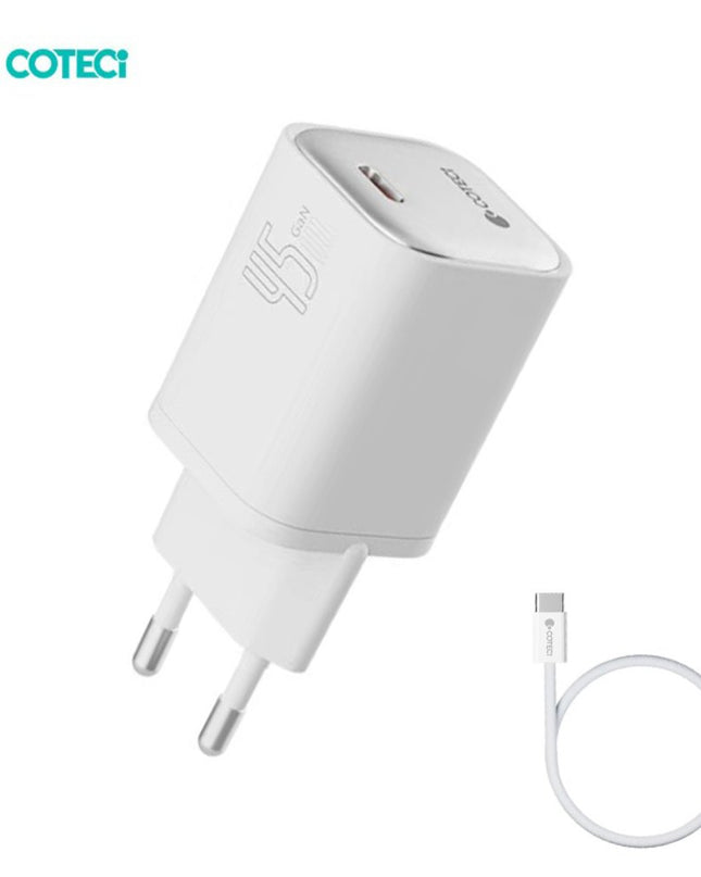 Kucni punjac Coteci iH-141 45W GaN sa PD na Type C kablom beli