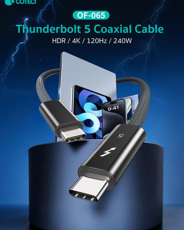 Data kabl Coteci Thunderbolt OF-065 80Gbps 240W 4k PD Type C na Type C crni 1m