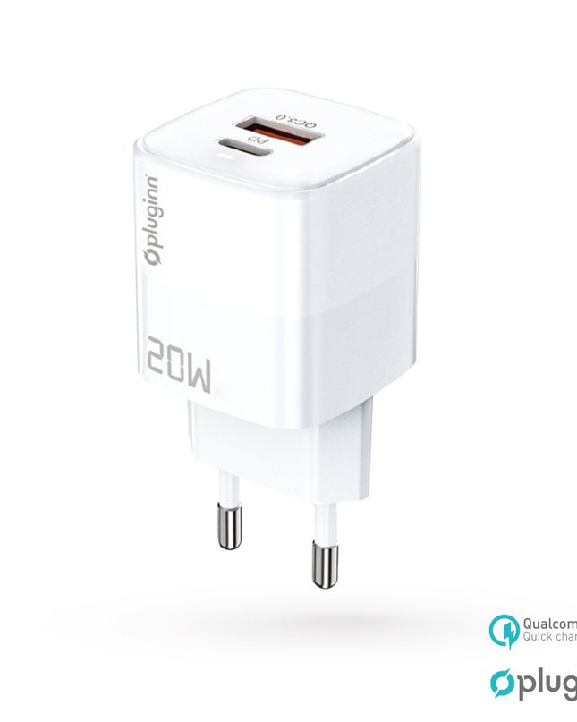 Kucni punjac Pluginn PI-D73, QC3.0 PD3.0, PPS, USB-PD 18W+20W, 38W (total) beli CE