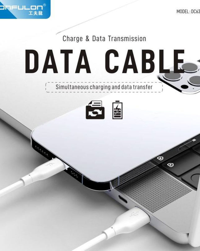 Data kabl KONFULON DC64, 3A, USB iPhone Lightning beli 1m