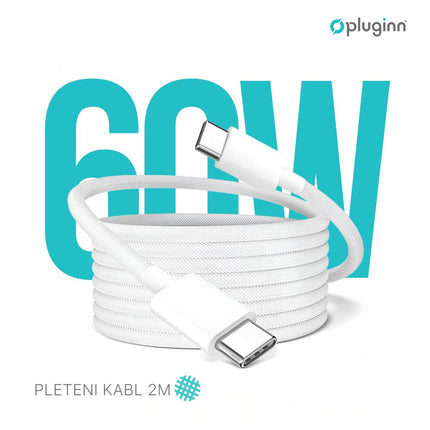 Data kabl Pluginn fast PD 60W Type C na Type C beli 2m