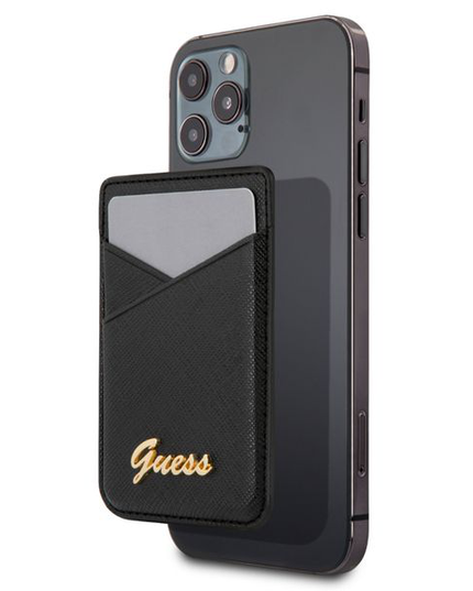 Torbica za kartice Guess Wallet Cardslot Sticker 3M Saffiano Script  (GUCHSSABK)