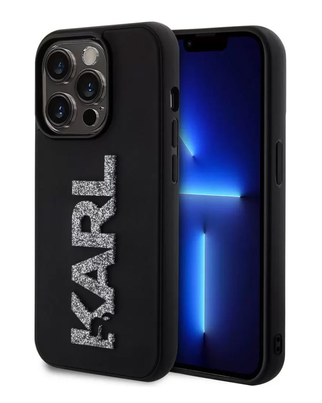Torbica Karl Lagerfeld 3D Rubber Glitter Logo za iPhone 15 Pro Max 6.7  (KLHCP15X3DMBKCK)