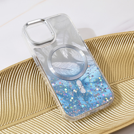 Torbica Magsafe Glitter za iPhone 15 6.1 svetlo plava